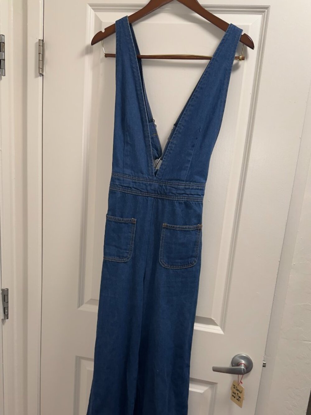 Urban Outfitters Medium Blue Denim V-Neck Wide-Leg Jumpsuit